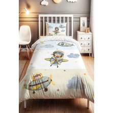 Özgürce Şeritli ve Hayvan Desenli Tek Kişilik Çocuk Nevresim Seti