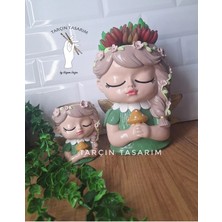 Tarçın Tasarım 18 cm Mantarlı Melek Kız Saksı 2'li Set,(Kaktüsler Dahil Değildir)