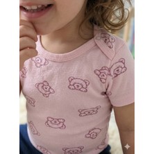 Şimo Butik Kız Erkek Çocuk Bebek Uzun Kollu Çıtçıtlı Body-Badi %100 Organik Pamuk 3.5-4-5-6 Yaş Kırçıllı Ayı Kafa Pembe