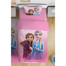 Özgürce Pembe Elsa ve Anna Desenli Tek Kişilik Bebek Çocuk Nevresim Takımı