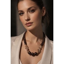 Solare Accessories Dumanlı Kuvars Doğal Taş Detaylı Kahverengi Cam Inci Kolye