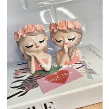 Tarçın Tasarım El Yapımı,2'li Sevimli Kız Saksı,biblo,sukulent/kaktüs,kız Figür Saksı (Handmade)