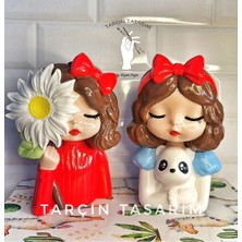 Tarçın Tasarım Yeni Dekoratif 2'li Cici Kızlar Masa Üstü Kalemlik, Sukulent Saksı Seti, Düzenleyici