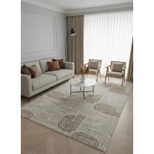 Nesrin Jel Kaymaz Taban Kesme Halı Yolluk Kahve Krem Şekilli Makinede Yıkanabilir