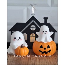 Tarçın Tasarım By Gizem Bağcı El Yapımı,balkabağı Dekor,halloween Hayalet 2'li Biblo/kabak Dekor (Handmade)