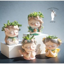 Tarçın Tasarım 4'lü Kız Saksı,hediyelik,eşya,kaktüs ve Sukulent Seti,dekoratif Eşya,,el Yapımı(Handmade),