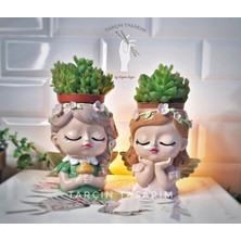 Tarçın Tasarım 2'li Melek Kız Saksı,el Yapımı,sukulent/kaktüs,kız Figür Saksı (Kaktüs Dahil Değildir)