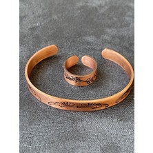 Aida Jewelss El Yapımı Bakır Yüzük ve Bileklik Kombini Ayarlanabilir Ölçü Bakır Set