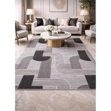 Nesrin Jel Kaymaz Taban Kesme Halı Yolluk Siyah Beyaz Şekilli Makinede Yıkanabilir