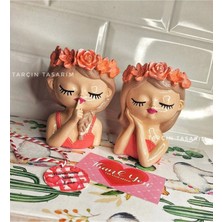 Tarçın Tasarım El Yapımı,2 Li Sevimli Kız Biblo Saksı,büro/ofis, Doğum Günü Hediyesi