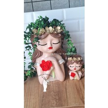 Tarçın Tasarım 26 cm Kız Saksı/biblo/hediyelik Eşya/dekorasyon/el Yapımı