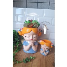 Tarçın Tasarım 18 cm Dua Eden Melek Kız Saksı,2'li Set