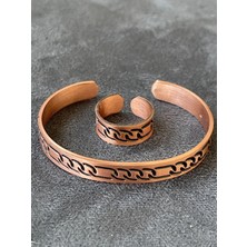 Aida Jewelss El Yapımı Bakır Yüzük ve Bileklik Kombini Ayarlanabilir Ölçü Bakır Set