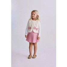 Dadiva Bayramlık Beyaz Kız Çocuk Pamuklu Ekru Yelekli T-Shirt ve Pembe Pileli Etek Takım