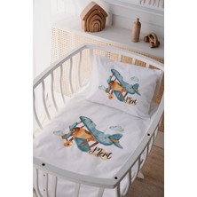 Özgürce Yumuşak Pamuk Saten Anne Yanı Beşik Nevresim Takımı, Isimli ve Uçak Desenli