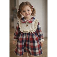 Fairystory Kız Çocuk Ekose Desenli Dantel Detaylı Uzun Kollu Elbise – Yeni Sezon