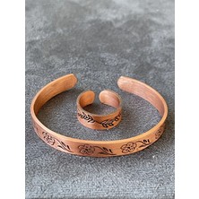 Aida Jewelss El Yapımı Bakır Yüzük ve Bileklik Kombini Ayarlanabilir Ölçü Bakır Set