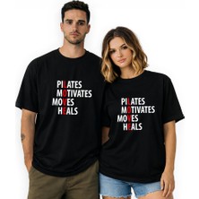 Kidilia Pilates Motivasyon Görselli Unisex Bisiklet Yaka Tasarım Tshirt - Beden: Xlrenk: Siyah