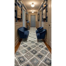 Nesrin Jel Kaymaz Taban Kesme Halı Yolluk Mavi Renkli Şık Halı Makinede Yıkanabilir