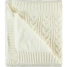 Özgürce Bej At Kuyruğu Desenli Triko Battaniye 75X95 Çizgili Yumuşak ve Şık