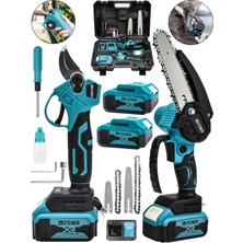 Steiner 18V Çift Akülü Çelik Şanzıman 35MM Dal Budama Makası & 15CM Budama Testeresi 2 Li Set Mavi