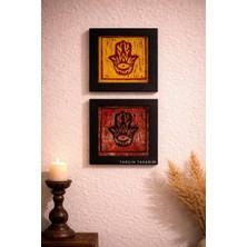 Tarçın Tasarım El Yapımı 2'li Linol Baskı Çalışması,rustik Duvar Sanatı,cam Çerçeveli