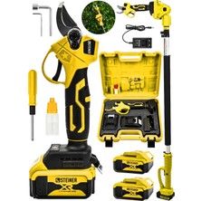 Steiner 18V Çift Akülü Çelik Şanzıman 35MM Dal Budama Makası Sarı + 2 Metre Teleskopik Sap