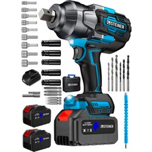 Steiner Profesyonel 1600 Nm Çift Akülü Kömürsüz Yüksek Torklu Somun Bijon Sökme Matkap Akülü Vidalama Mavi