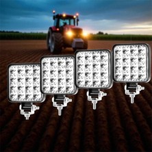 Msk Oto Yerli Üretim 4 Adet 16 Ledli 8.5x8.5 cm Traktör Kamyonet Araba Çalışma Lambası 12 Volt Güçlü Işık