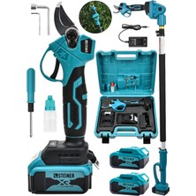 Steiner 18V Çift Akülü Çelik Şanzıman 35MM Dal Budama Makası Mavi + 2 Metre Teleskopik Sap