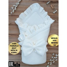 Özgürce Beyaz 4 Kat Müslin Bebek Battaniyesi Doğal Organik Uyku Kundağı