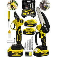 Steiner 18V Çift Akülü Çelik Şanzıman 35MM Dal Budama Makası & 15CM Budama Testeresi 2 Li Set Sarı