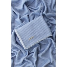 Özgürce Organik Pamuk Bebek Battaniyesi, Örgü Desenli, Soft Mavi, 100X120 cm