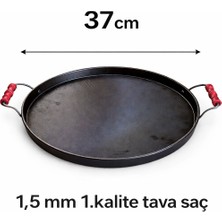 Luna Çeyiz Hediyelik - 37 cm Kenarlı Kavurma Sacı – Geleneksel Et Sacı-Tava Saç-Tahta Kulplu Kara Sac Tava