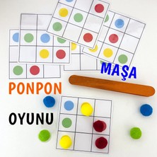 (3-7 Yaş) Eğitici Eğlenceli Motor Becerisini Geliştiren Ponpon Oyun! Maşa, Kartlar ve Ponpon