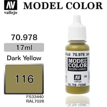 Vallejo 70978 18 Ml. (116) Dark Yellow-Matt, Model Color Serisi Model Boyası