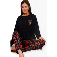 Miss Melina % 100 Pamuk Uzun Kol Kadın Pijama Takımı Ekoseli