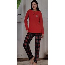 Miss Melina % 100 Pamuk Uzun Kol Kadın Pijama Takımı Ekoseli