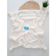 Özgürce Yumuşak Kalın Bebek Battaniyesi, Çift Katlı, Büyük Ponpon, Ekru, Yenidoğan Için