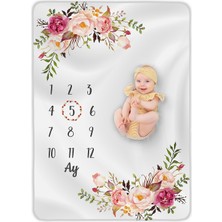 Özgürce Yenidoğan Kız Bebek Anı Battaniyesi, 150X100 Cm, Çiçek Desenli, Aylık Konsept