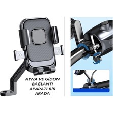 Zoli Motosiklet Telefon Tutucu  Metal Ayna ve Gidon Bağlantı Aparatlı, Otomatik Kilitlemeli