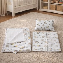 Özgürce Çift Taraflı Gökkuşağı Pike ve Pamuk Müslin Bebek Seti