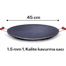 Luna Çeyiz Hediyelik -  45 cm Kavurma Sacı – Geleneksel Et Sacı-Ahşap Kulplu Kara Sac Tava – 1.5 mm Kalınlık – Ocak, Mangal ve Kamp Uyumlu