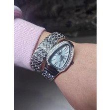 Captiva Gümüş Renk Beyaz Kadran Yılan Saat Dolamalı Saat