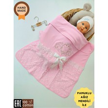 Özgürce Pembe Kız Bebek Battaniyesi, %100 Pamuklu, Dantelli Nakışlı, Organik Uyku Örtüsü