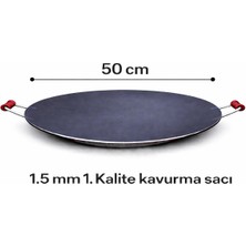 Luna Çeyiz Hediyelik - 50 cm Kavurma Sacı – Geleneksel Et Sacı-Ahşap Kulplu Kara Sac Tava – 1.5 mm Kalınlık – Ocak, Mangal ve Kamp Uyumlu
