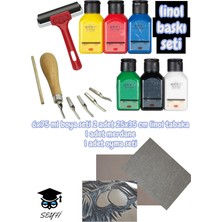 Linol Baskı Seti 6X75 ml Boya Seti 2 Adet 25X35 cm Linol Tabaka 1 Adet Merdane 1 Adet Oyma Seti