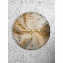 Olinpa Kırılmaz Cam Duvar Saati , Hem Tablo Hem Saat Yuvarlak Gold Krem Tasarım  Ev Ofis Hediyesi