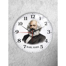 Olinpa Kırılmaz Cam Duvar Saati , Hem Tablo Hem Saat Yuvarlak Karl Marx Tasarım  Saat Ofis Hediyesi