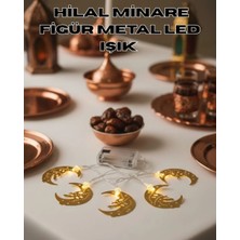 Derin Stok Minareli Hilal LED Işık Gold Metal Gövdeli Pilli Ramazan Dekoru